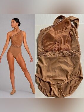 Kelle dance costume beige tan rhinestoned contemporary PIECES OF ME 2594 MC